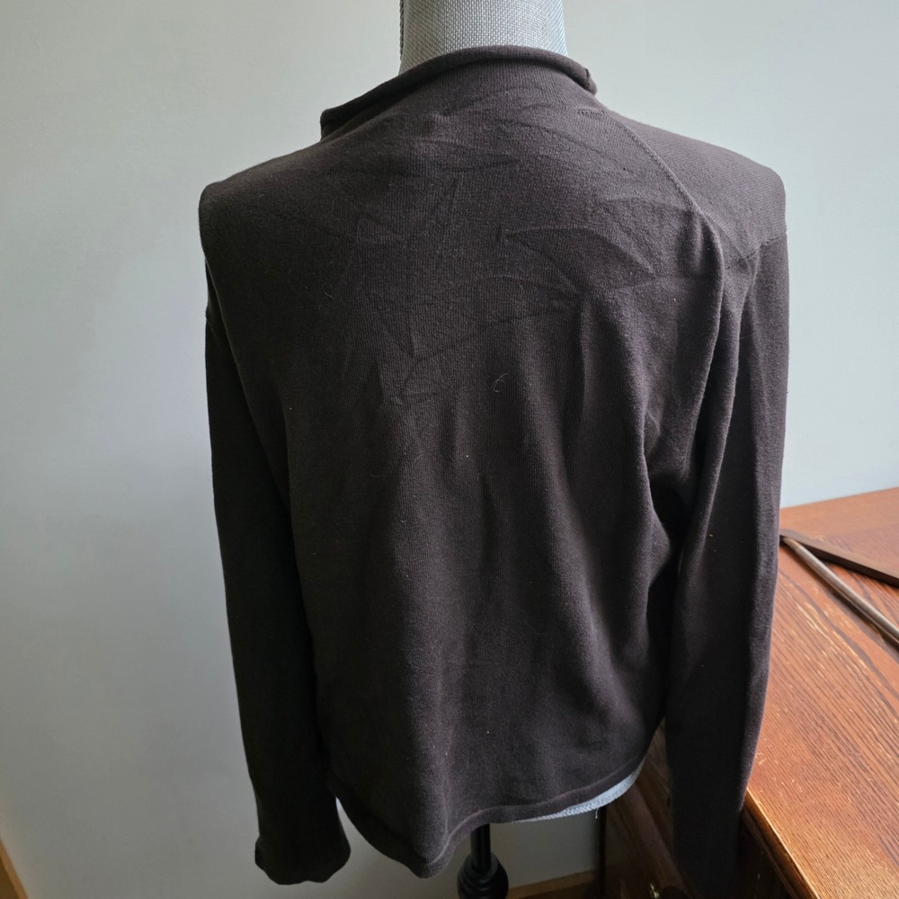 Eileen Fisher Womens Large Brown Cotton Knit Roll Neck Long Sleeve Top Sweater - Picture 2 of 6